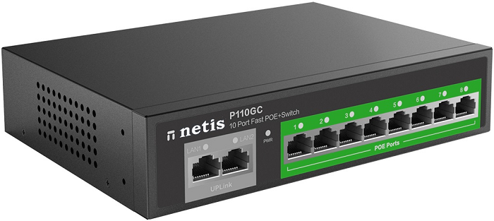 

Коммутатор неуправляемый netis P110GC 10-портовый PoE+ Gigabit Ethernet/8*PoE+ порта 802.3af/802.3at, P110GC