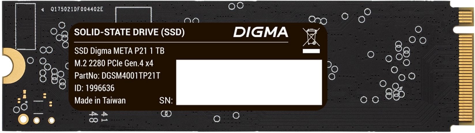 

Накопитель SSD M.2 2280 Digma DGSM4001TP21T 4*PCIe 4.0 Meta P21, DGSM4001TP21T