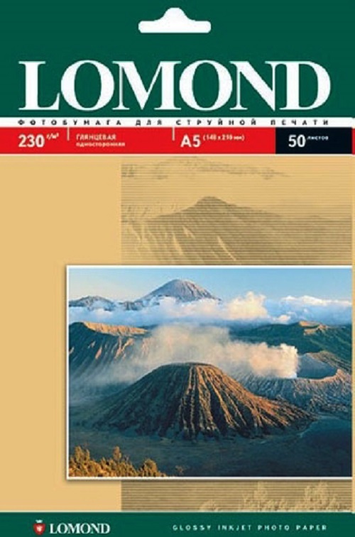 

Бумага Lomond 0102070 21x14,8 Глянцевая односторонняя фотобумага, 230г/м2, 50 листов, 0102070
