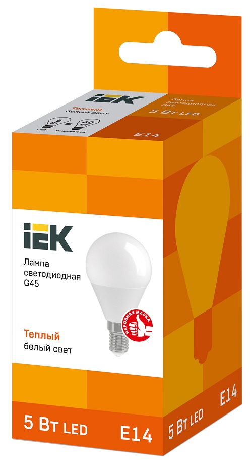 

Лампа светодиодная IEK LLE-G45-5-230-30-E14 ECO G45 5Вт шар 3000К тепл. бел. E14 450лм 230-240В, LLE-G45-5-230-30-E14