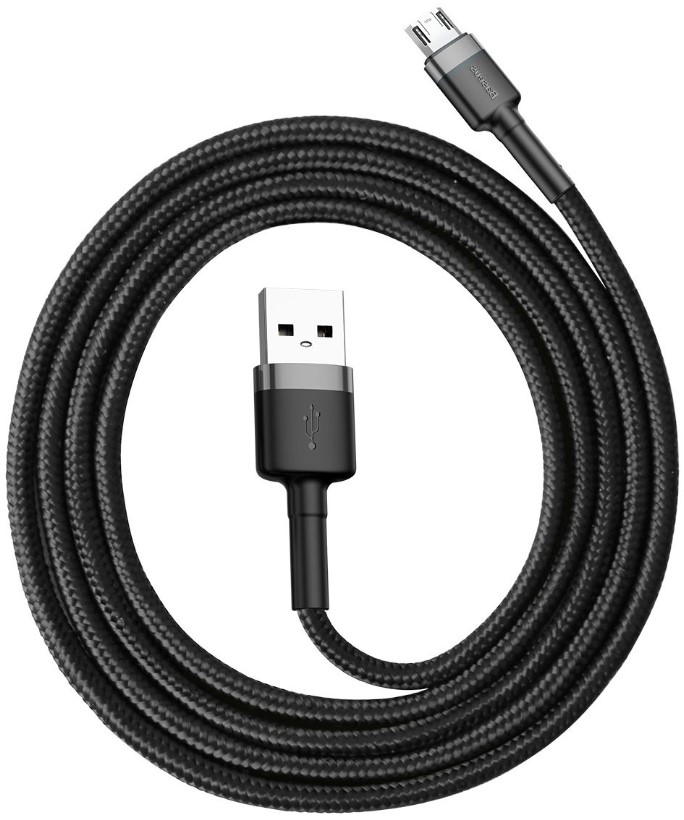 

Кабель интерфейсный Baseus CAMKLF-BG1 USB Type A - Micro USB 2.4A 1m нейлоновая оплётка gray+black, CAMKLF-BG1