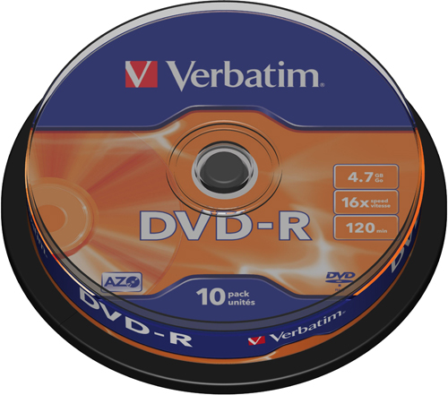 

Диск DVD-R Verbatim 43523 4.7ГБ, 16x, 10 шт., Cake Box, Matte Silver, 43523