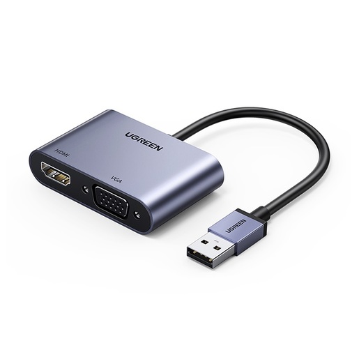 

Адаптер UGREEN 20518_ USB 3.0 to HDMI+VGA Card 1080P, серый, 20518