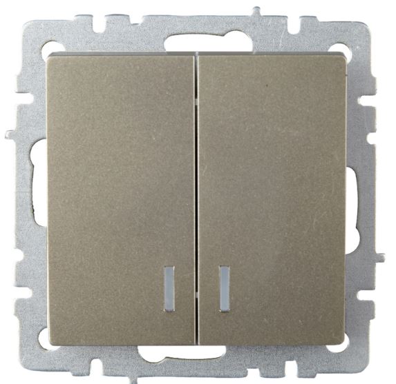 

Выключатель двухклавишный с подсветкой IEK BR-V20-1-10-K37 BRITE 10А ВС10-2-1-БрШ Шампань, BR-V20-1-10-K37