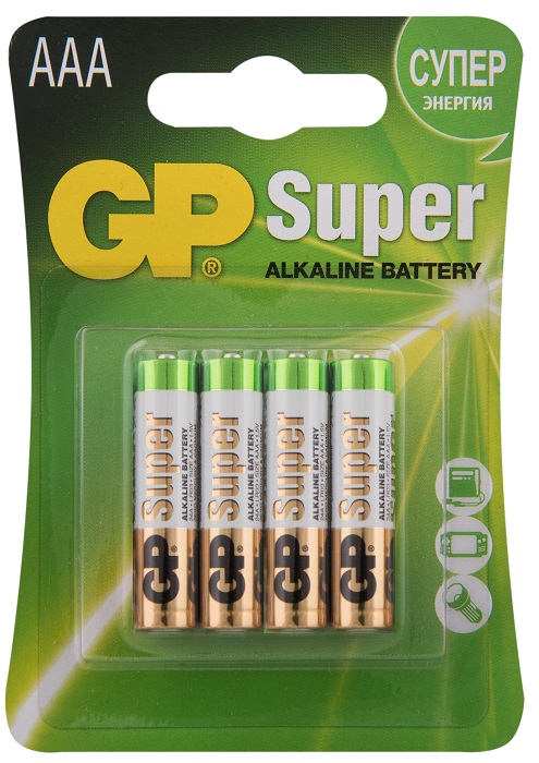 

Батарейка GP Super Alkaline 24A LR03 24A-CR4 1.5V, 4шт, 1.15Ah, size A, Super Alkaline 24A LR03