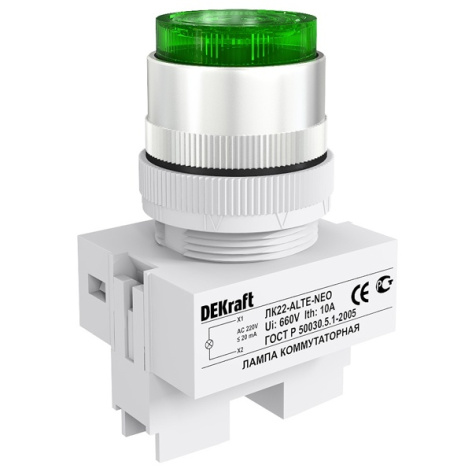 Изображение товара Лампа DEKraft 25007DEK коммутационная для индикации 220 В IP54 зеленая