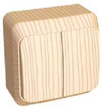 

Выключатель Schneider Electric BA10-002D Этюд 2-клавишный, наружный,10 А, 220/250 В, 3680 Вт, IP20, в сборе (сх. 5) (сосна), BA10-002D