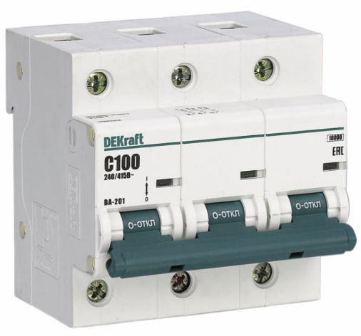 Изображение товара Автоматический выключатель DEKraft 13019DEK серия ВА-201 63А IP20 для трехфазных сетей