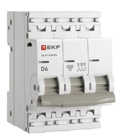

Автоматический выключатель EKF M63MA636C ВА 47-63N MA 3P 6А (C) 6кА без тепл. расцепит. PROXIMA, M63MA636C
