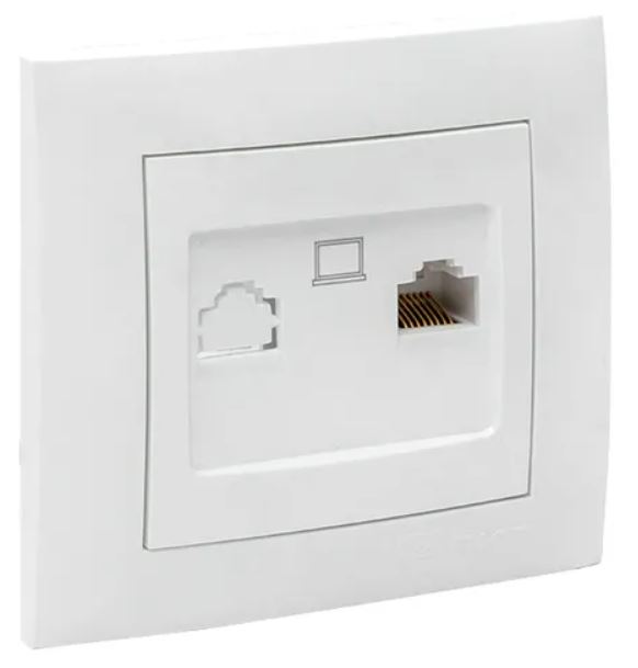 

Розетка компьютерная EKF EWK01-035-10 Валенсия RJ-45 1-местная белая в сборе, EWK01-035-10
