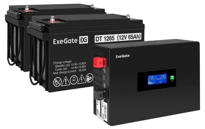 

Комплект Exegate IdealSine SR-1500.LCD.2SH EX297435RUS ИБП EX295994RUS + батарея 65Aч EX282980RUS 2шт (инвертор, синус, для котла, PF=1, настенный) 15, IdealSine SR-1500.LCD.2SH