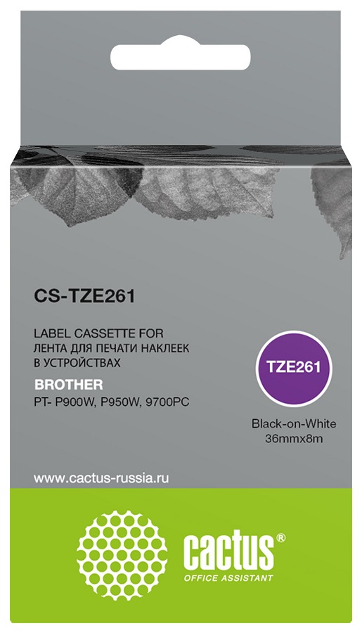 

Картридж Cactus CS-TZE261 черный для Brother PT- P900W, P950W, 9700PC, CS-TZE261
