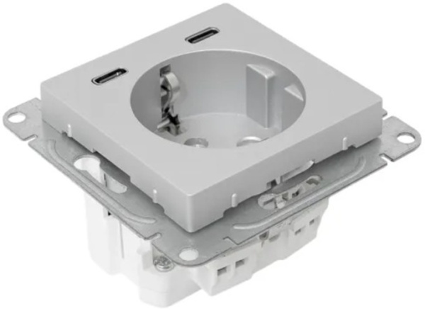 фото Розетка с заземлением с 2 USB  EKF UP1-SOA-111-2USBC