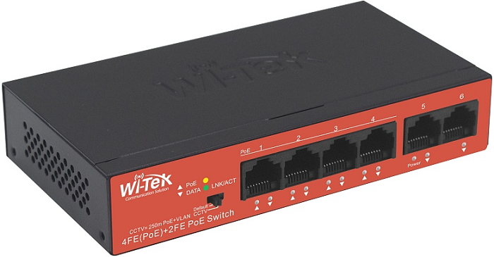 

Коммутатор неуправляемый Wi-Tek WI-PS205H v2 4 PoE порта*100Base-TX+2*100Base-TX, PoE IEEE 802.3at/af до 30Вт на порт, Watchdog, БП 40Вт, WI-PS205H v2