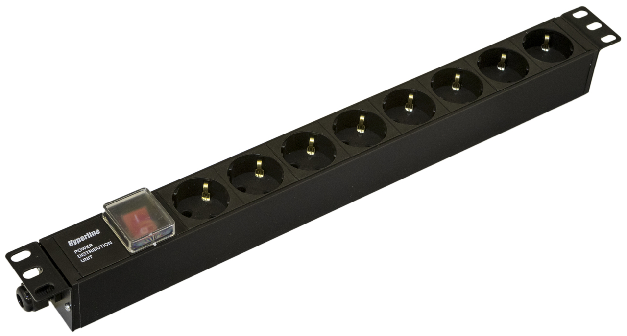

Блок розеток 19", 8 розеток Hyperline SHE19-8SH-S-CB горизонтальный, Schuko, выключатель с подсветкой, без кабеля питания, клеммная колодка 16A, 250В,, SHE19-8SH-S-CB