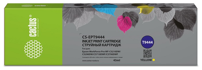

Картридж Cactus CS-EPT9444 T9444 желтый (45мл) для Epson WorkForce WF-C5290DW/WF-C5790DW, CS-EPT9444
