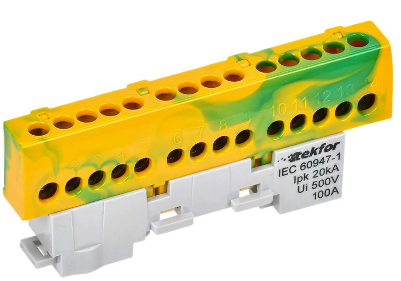 

Шина PE "земля" IEK TF-NN10-14-KL-K52 TEKFOR изолированная на универсальном держателе 6х9-14-ЖЗ, TF-NN10-14-KL-K52