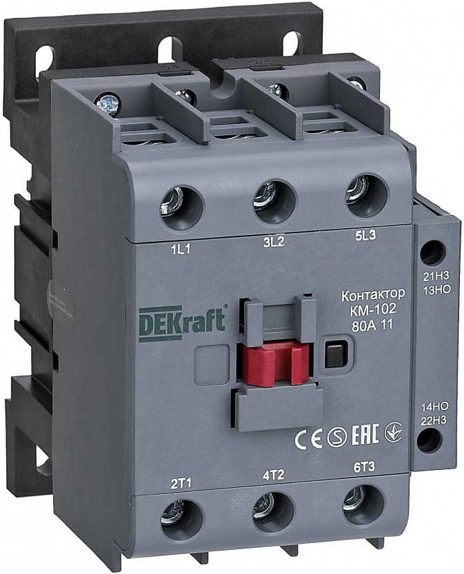 

Контактор DEKraft 22329DEK 80А 24В АС3 АС4 1НО+1НЗ КМ-102, 22329DEK