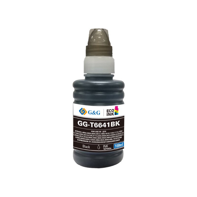

Чернила G&G GG-C13T66414A черные T6641BK для Epson L100/110/120/121/132/1300 (100 мл), GG-C13T66414A