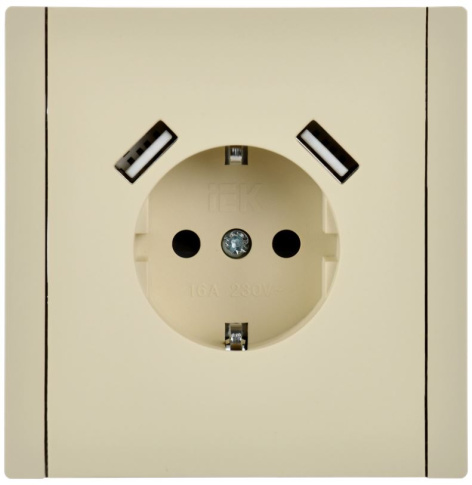 фото Розетка с заземлением с 2 USB  IEK FP-R14-16-U22-018-K10 в Уфе