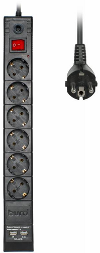 

Сетевой фильтр Buro BU-SP1.8_USB_2A-B 6 розеток, 1,8 метра, USB, 2А, черный, BU-SP1.8_USB_2A-B