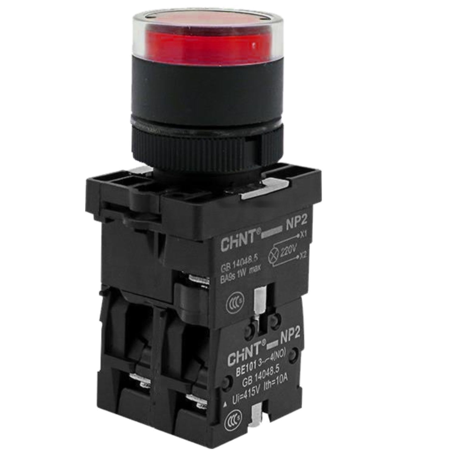 

Кнопка управления CHINT 575328 NP2-EW3465 1НО+1НЗ красная AC/DC230В(LED), IP40 (R), 575328