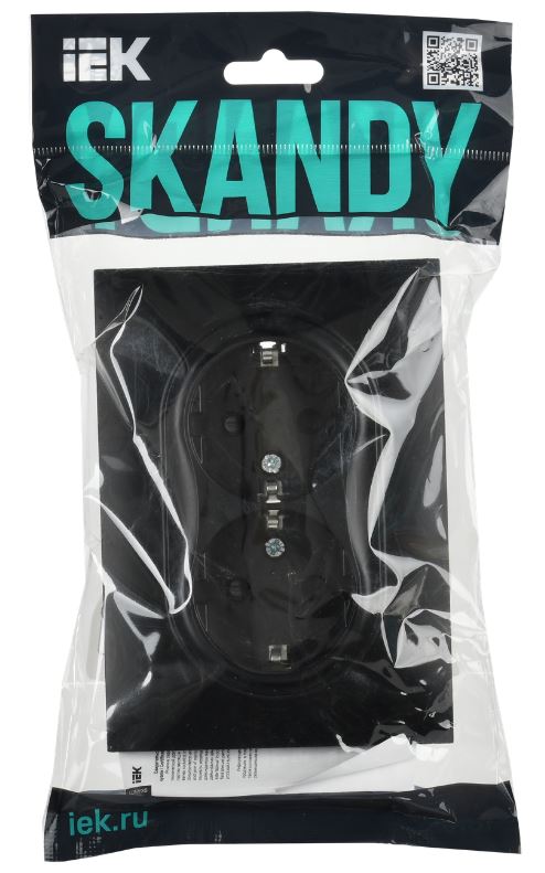 

Розетка двухместная с заземлением в сборе IEK SK-R24-16-K02-F SKANDY с защитными шторками 16А SK-R07Bl черная, SK-R24-16-K02-F