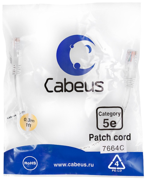 фото Кабель патч-корд U/UTP 5e кат. 0.3м Cabeus PC-UTP-RJ45-Cat.5e-0.3m-WH-LSZH в Санкт-Петербургe