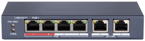 

Коммутатор HiWatch DS-S604P Сетевой неуправляемый 4 RJ45 100M PoE, 2 порта с высоким приоритетом, 2 Uplink порта 100М Ethernet, DS-S604P