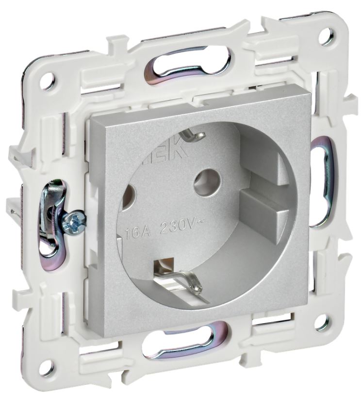 

Розетка с заземлением IEK SK-R11-16-K23 SKANDY без защитных шторок 16А SK-R05S Серебряный, SK-R11-16-K23
