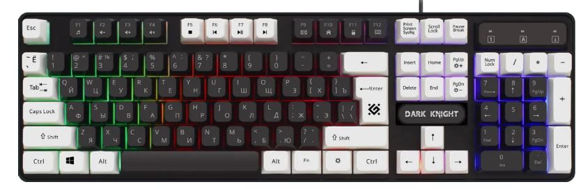 

Клавиатура Defender DARK KNIGHT GK-077 RU 45077 BL/WH, DARK KNIGHT GK-077 RU