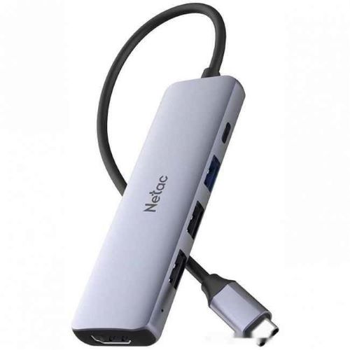 

Концентратор Netac NT08WF13-30GR 5in1 Type-C to 2*USB 2.0, USB 3.0, HDMI( 4k/30Hz), USB Type-C (DP) 100W, NT08WF13-30GR