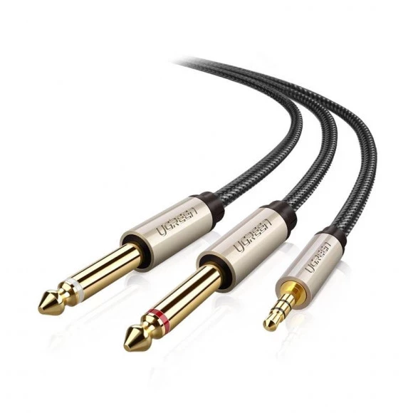 

Кабель UGREEN AV126 10613_ 3.5mm TRS to Dual 6.35mm TS Audio Cable. Длина: 1м. Цвет: серый, AV126
