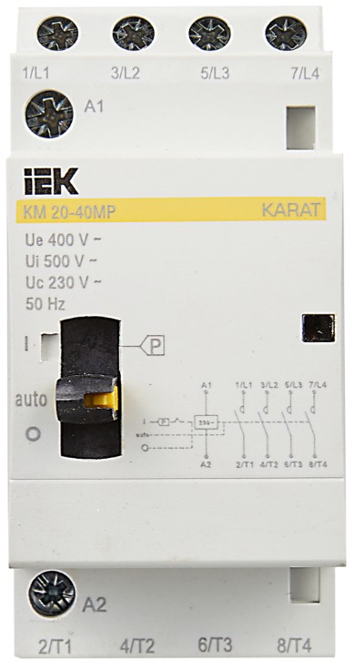 

Контактор модульный IEK MKK12-20-40 с ручным управлением КМ20-40МР AC KARAT, MKK12-20-40