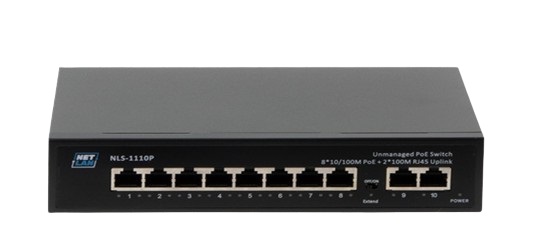 

Коммутатор неуправляемый Netlan NLS-1110P 8*10/100Мбит/с PoE (af/at), 2*100Мбит/с RJ45, DC 52V/2.3A, PoE бюджет 120W, NLS-1110P