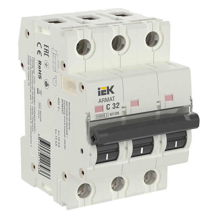 

Автоматический выключатель IEK AR-M10N-3-C032 ARMAT M10N 3P C 32А, AR-M10N-3-C032