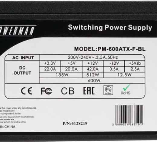 фото Блок питания ATX Powerman PM-600ATX-F-BL в Перми