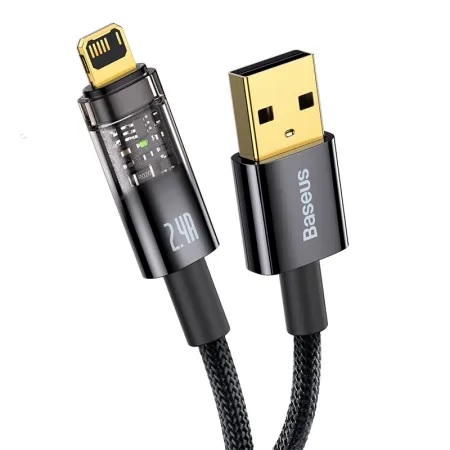

Кабель интерфейсный Baseus CATS000401 Explorer Series Auto Power-Off Fast Charging Data USB to Lightning 2.4A 1m Black (2.4 А, быстрая зарядка устройс, CATS000401
