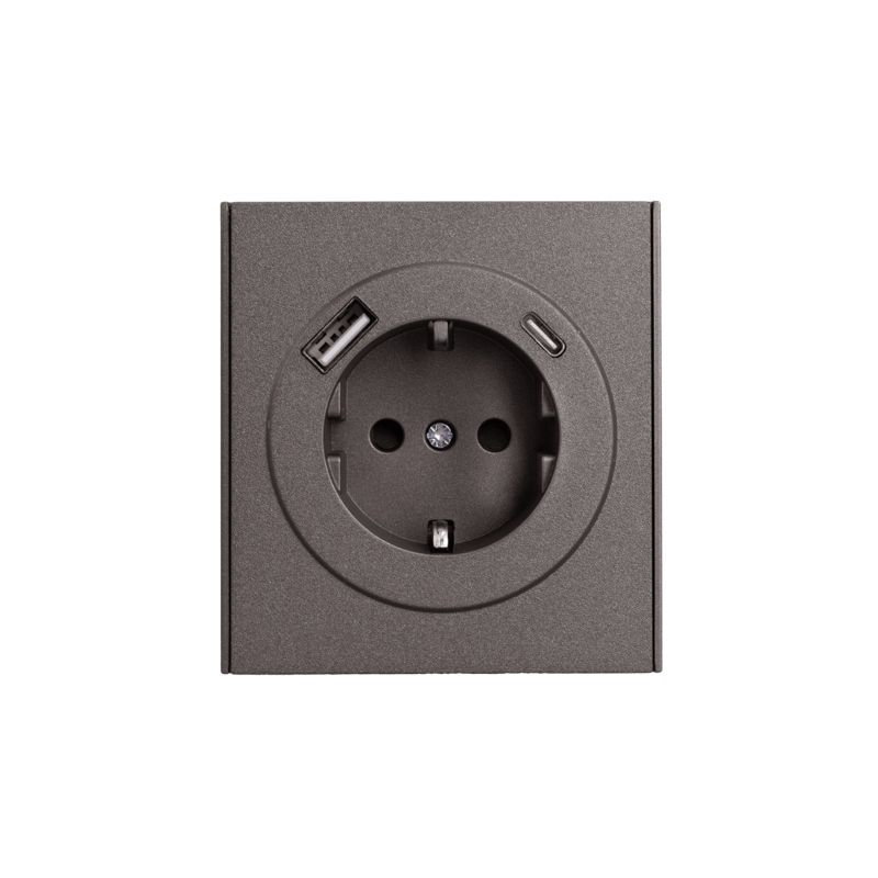 

Розетка с заземлением с 2 USB KRANZ KR-78-0704-6 MIELE STRONG с/у з/ш 16А A+C быстрой зарядки 5В/3А графит, KR-78-0704-6