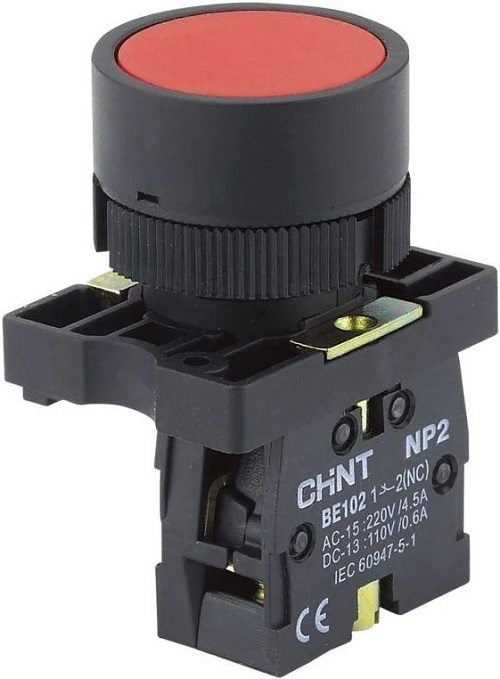 

Кнопка управления CHINT 574091 NP2-EA45 без подсветки красн. 1НО+1НЗ IP40, 574091