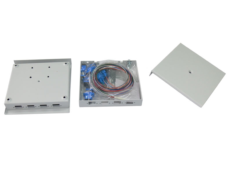

Бокс настенный Vimcom КН-4-SC AD-SC-SM+PT-SM-SC-1 4 порта SC SM 9/125 (пигтейлы+проходные адаптеры), КН-4-SC