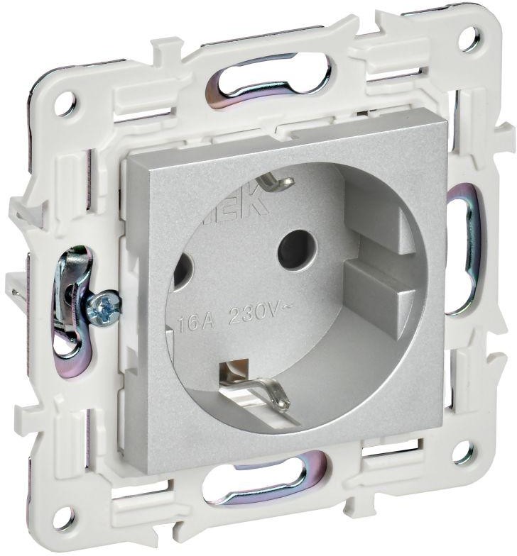 

Розетка с заземлением IEK SK-R14-16-1-K23 SKANDY с защитными шторками 16А б/к SK-R06S Серебряный, SK-R14-16-1-K23