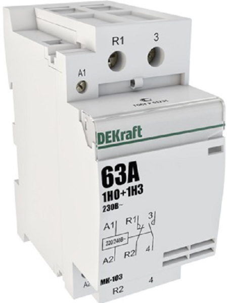 Изображение товара Контактор DEKraft МК-103 63 А на DIN-рейке управляющий 220 В переменного тока