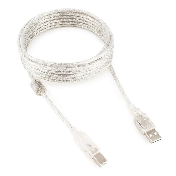 

Кабель интерфейсный USB 2.0 Cablexpert AM/BM 4.5 м, Pro, экран, феррит. кольцо, прозрачный, пакет, AM/BM