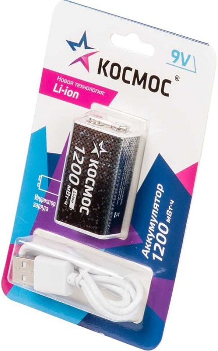 

Аккумулятор Космос KOCLi9V1200mAh1BL литий-ионный, 9В Крона, 1200 мВтч, провод в комплекте, KOCLi9V1200mAh1BL