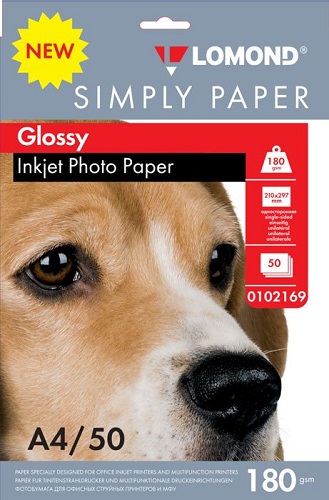 

Фотобумага Lomond 0102169 Simply A4/180г/м2/50л./белый CIE148% глянцевое для струйной печати, 0102169