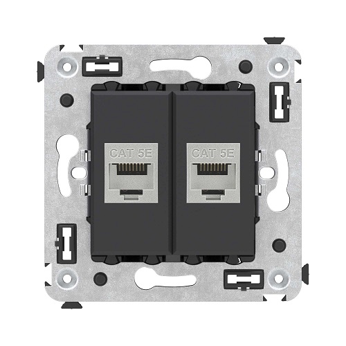 

Розетка компьютерная DKC 4412764 RJ-45 без шторки в стену, кат.5e двойная экранированная, "Черный матовый", "Avanti", 4412764