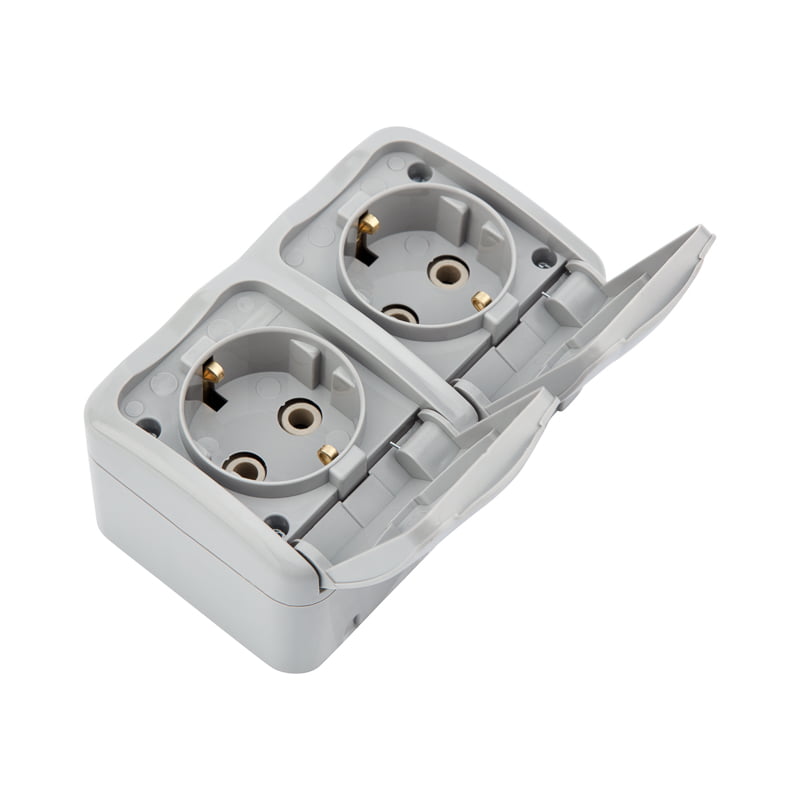 

Блок горизонтальный KRANZ KR-78-0804 2 розетки (керамика) Mini OG IP54 с заземлением, о/у, серый, KR-78-0804