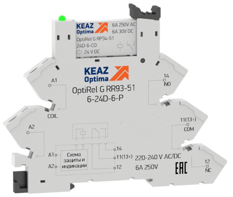 

Модуль реле КЭАЗ 280996 OptiRel G RM38-61-220-240U-6-P-CO, 280996