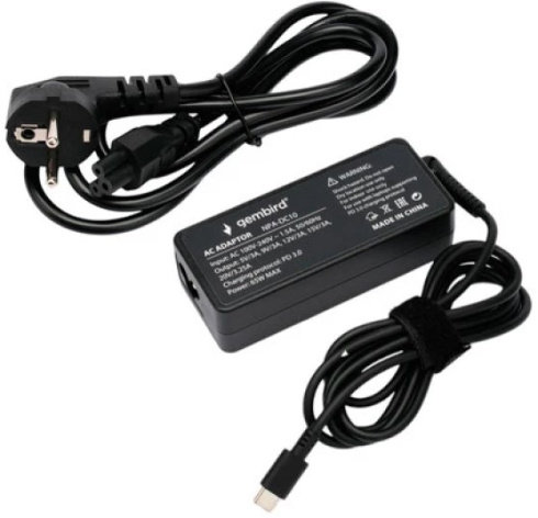 Изображение товара Блок питания Gembird NPA-DC10 для ноутбуков с Power Delivery Type-C 65 Вт